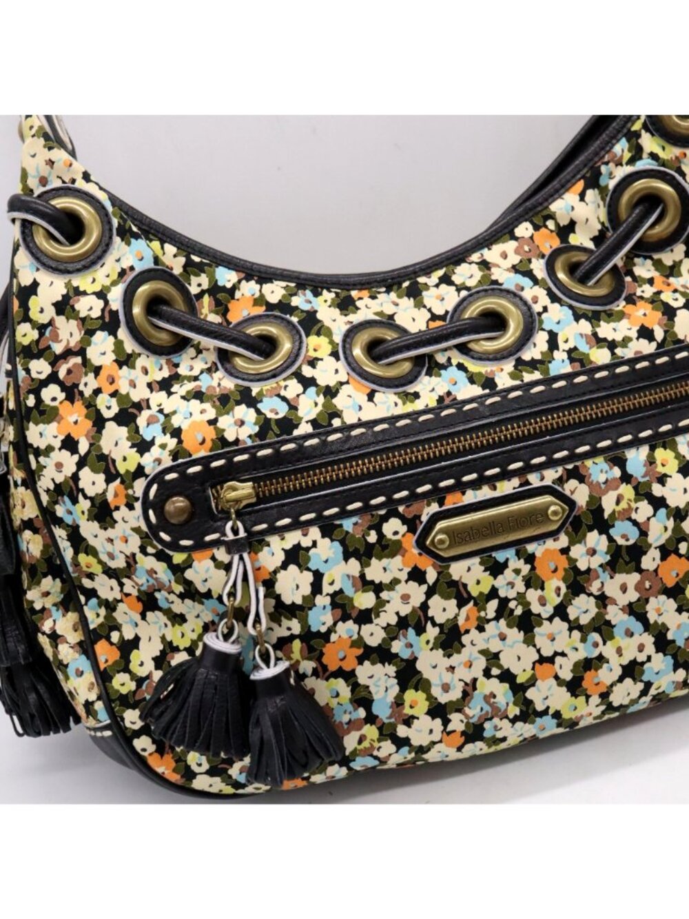 Rare Vtg Early 2000's Isabella Fiore Floral Hobo Purse Leather Tassels Boho Y2K - Picture 11 of 16